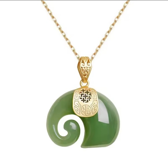 Anthropologie Jewelry - Natural Necklace Green Jade Elephant Pendant | 18K Gold Plated Chain Necklace
